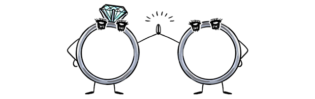 ハイタッチする婚約指輪と結婚指輪