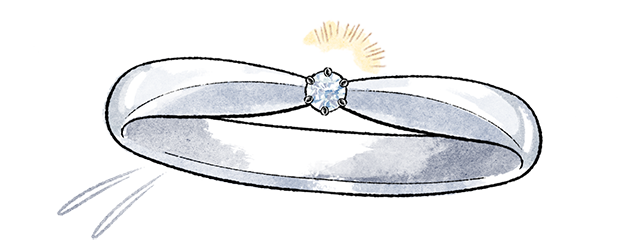 幅の太いデザインの指輪に小さなダイヤモンドを組み合わせた様子