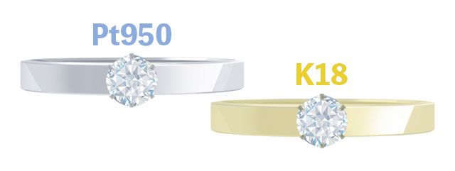 Pt950のプラチナの婚約指輪とK18のゴールドの婚約指輪