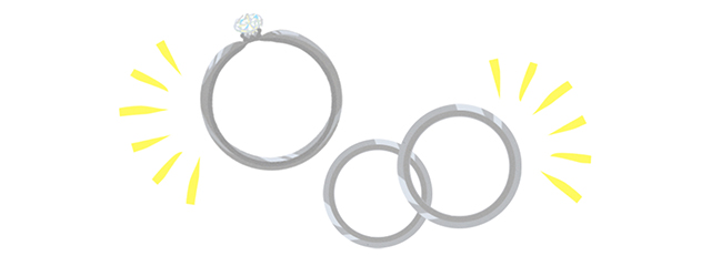 ダイヤのついた婚約指輪とシンプルなデザインの結婚指輪