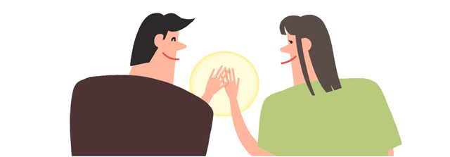 嬉しそうに指輪を見つめる夫婦のイラスト