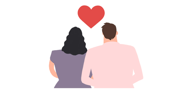 寄り添いあう夫婦のイラスト