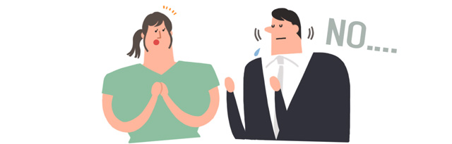 女性の申し出を断っている男性