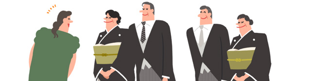 二人の両親に挨拶をする女性