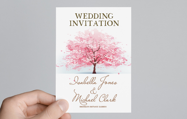 桜の木が描かれた招待状