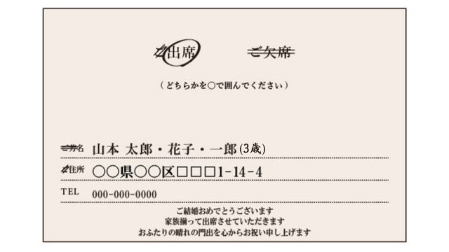 家族そろって出席する場合の返信はがきの書き方