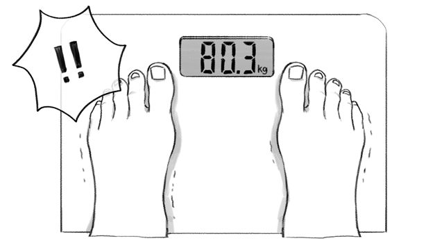 80.3キロを表示する体重計