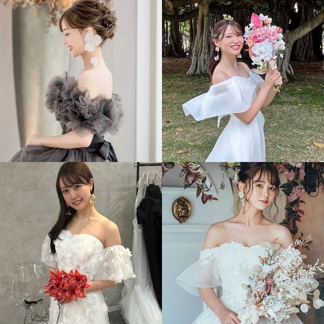 オフショルダードレスを着た花嫁