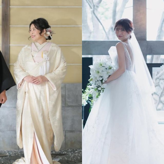 マタニティで衣裳を着る花嫁