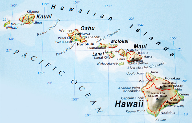 地図上のハワイ諸島