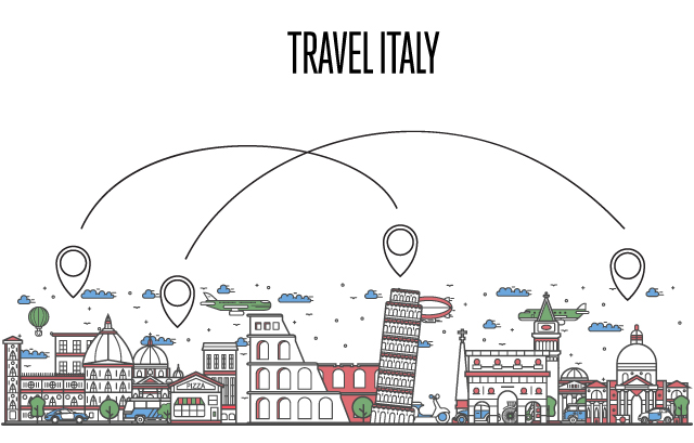 イタリアの観光スポットを巡るルートを示した図