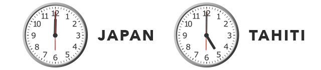日本とタヒチの時計
