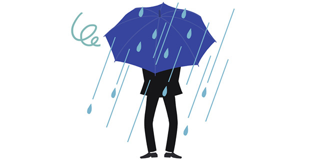 雨に降られた男性