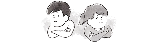 不安な様子の男女