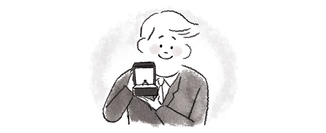 指輪のボックスを持った男性