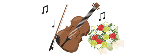 バイオリンと花束
