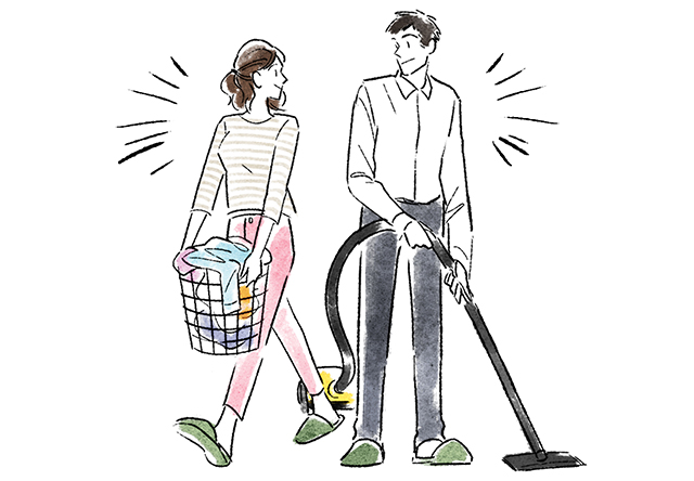 家事を協力して行うカップル