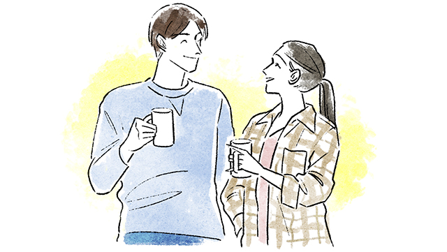 仲良く微笑むカップル