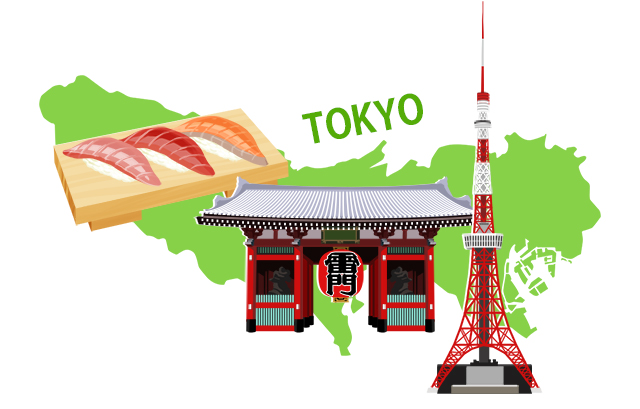 東京タワー、雷門、寿司