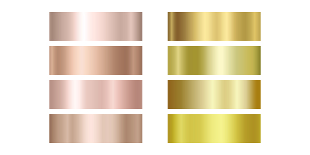 それぞれ微妙に色味が違うピンクゴールドとイエローゴールドの一覧
