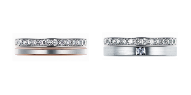 NIWAKA の婚約指輪 フェイスYF01　結婚指輪ハーモニーYW101の重ねづけと婚約指輪 フェイスYF01　結婚指輪 ハーモニーYW103 の重ねづけ