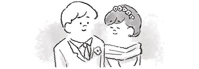 見つめ合う新郎新婦