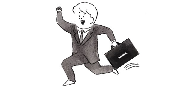 鞄を持って走る男性