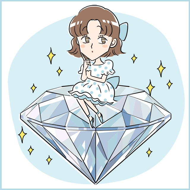 ダイヤモンドの上に座って考える女性