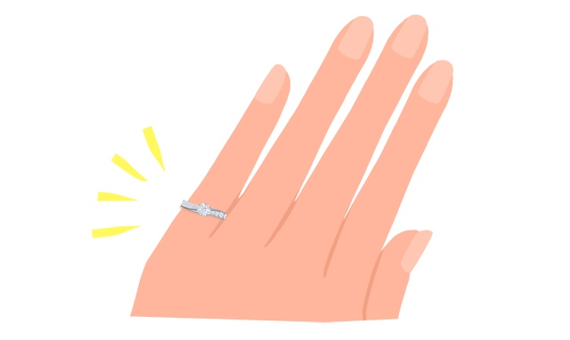 小指につけられた婚約指輪
