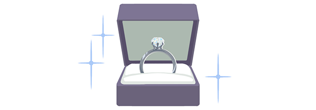 紫のケースに入った一粒ダイヤの婚約指輪