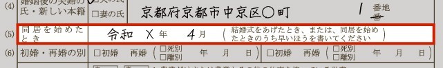 「同居を始めたとき」の欄