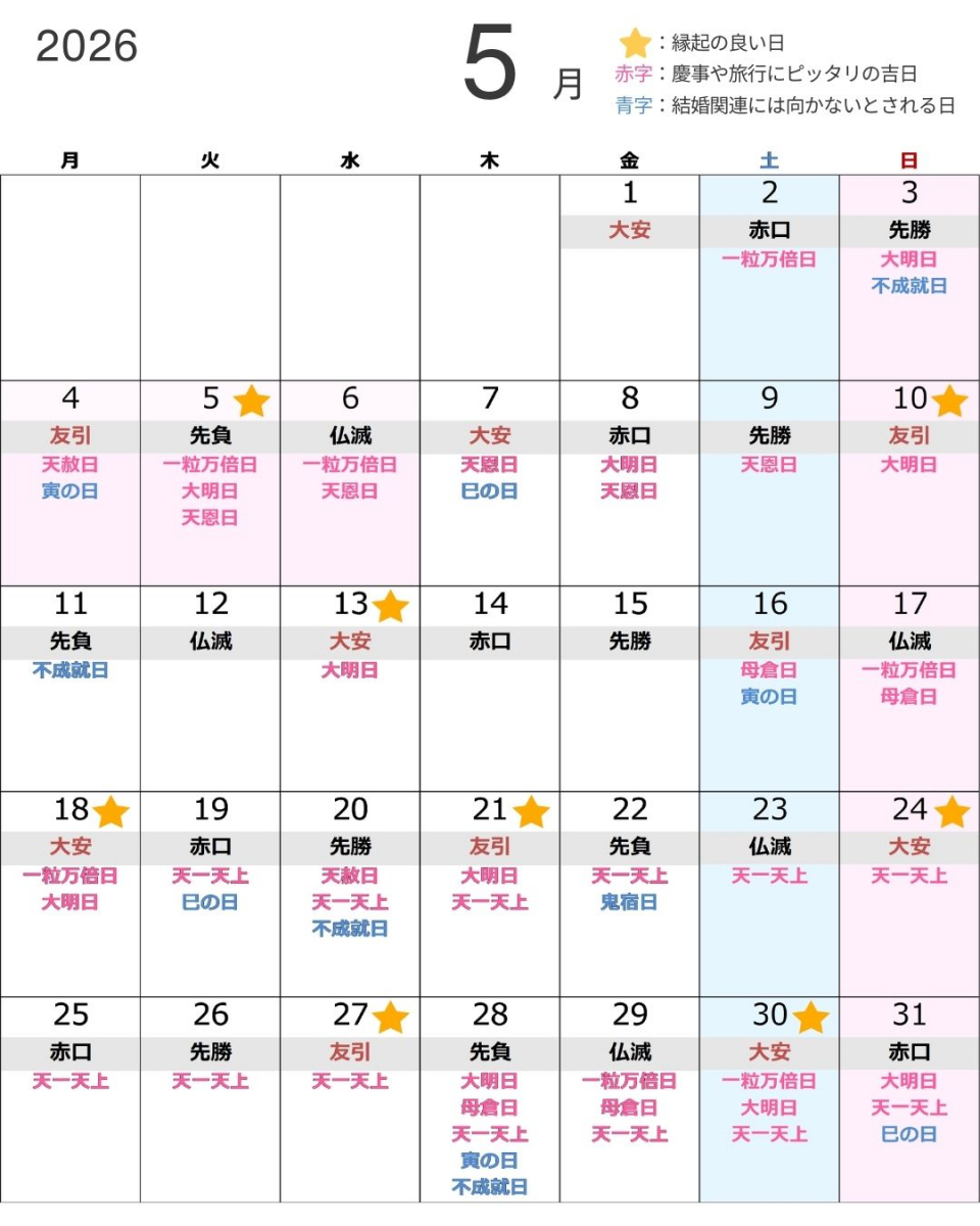 未来好転ヒーリング　天赦日　一粒万倍日　大安吉日 2025・2026年の大安吉日をチェック！一粒万倍日との重なりが