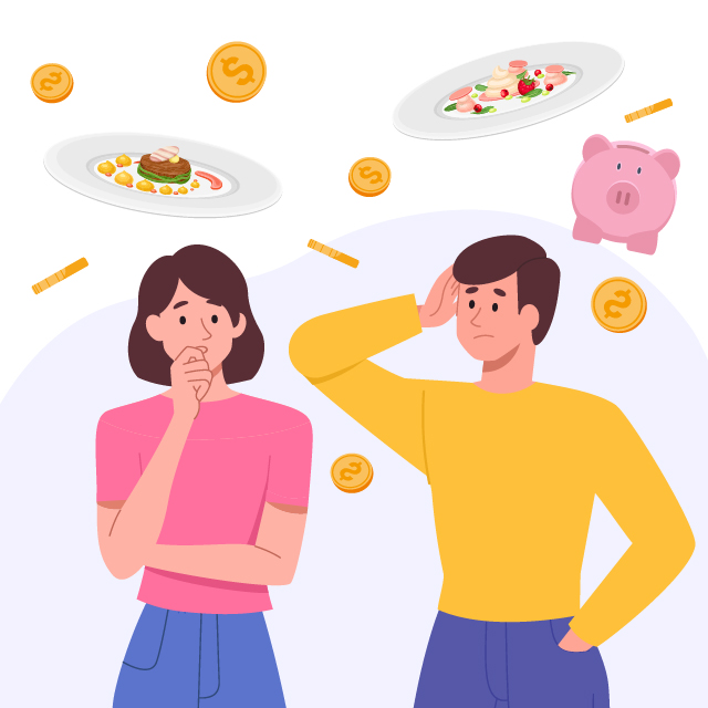 食事と費用を考えるカップル