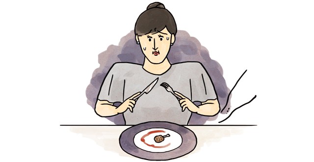 料理を前に緊張する人