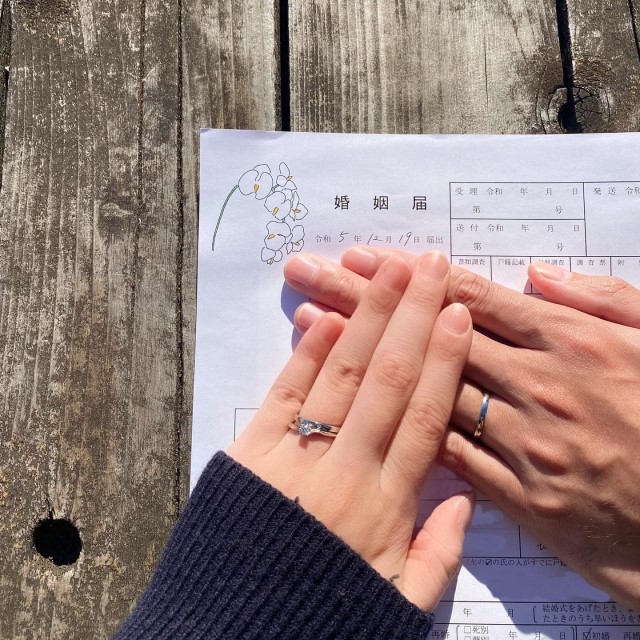 結婚指輪をつけた男女