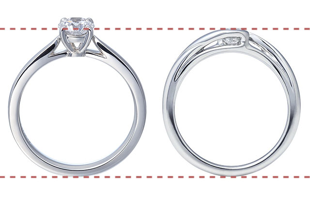 ダイヤが出っ張ったデザインと出っ張りが少ないデザインの指輪の比較