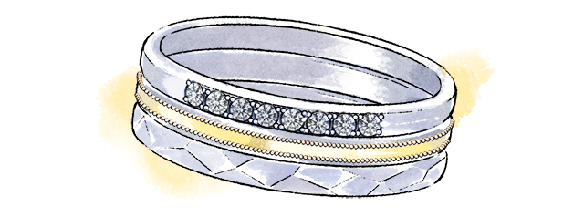 結婚指輪とファッションリング2本の重ねづけ
