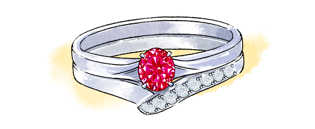 結婚指輪とルビーの指輪の重ねづけ