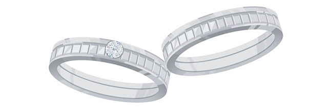 ダイヤの付いた結婚指輪と、同じデザインでダイヤが付いていない結婚指輪