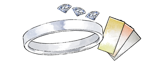ダイヤモンドと指輪と素材の見本