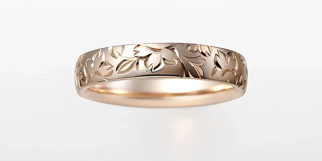 NIWAKA の結婚指輪　花匠の彫　花霞（はながすみ）