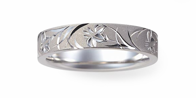 NIWAKAの結婚指輪　花匠の彫　あいの風