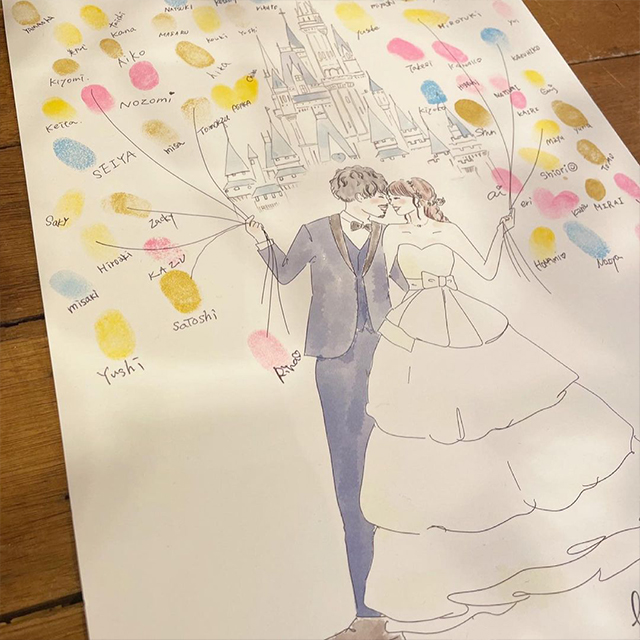 ゲストの指印を押してもらって完成するスタイルの結婚証明書