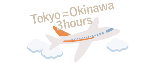東京沖縄間は飛行機で3時間弱