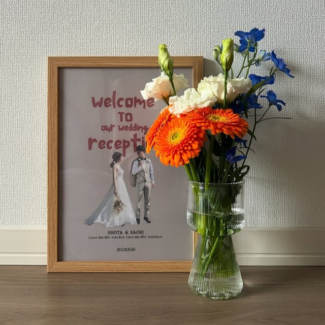 ナチュラルウッドの額縁を使ったウェルカムボード