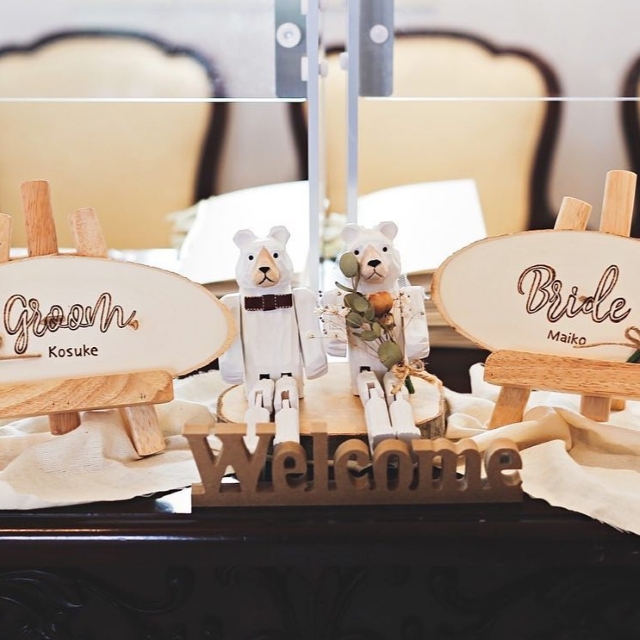 新郎新婦に見立てたクマモチーフのウェルカムドール