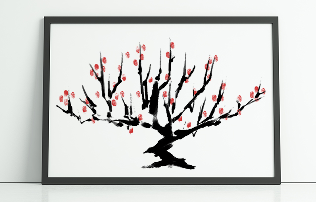 梅の木に見立てた墨絵風のウェディングツリー
