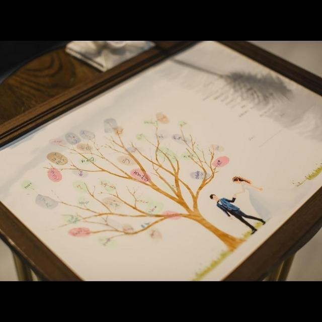 新郎新婦のイラストが描かれたウェディングツリー