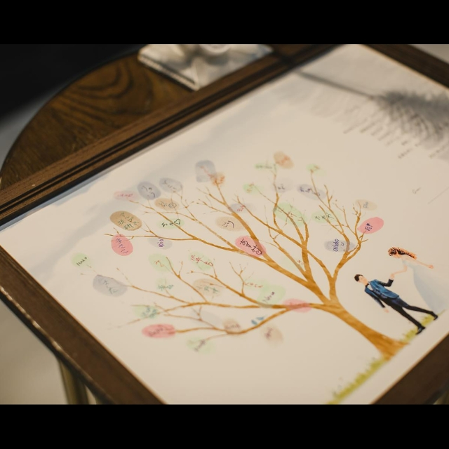 拇印が押されたウェディングツリー