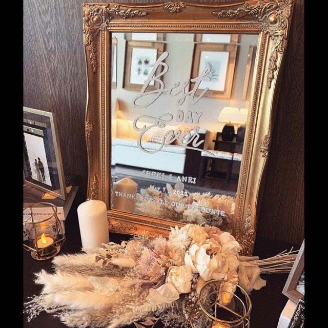 ウェルカムミラーとドライフラワーを使ったウェルカムスペース